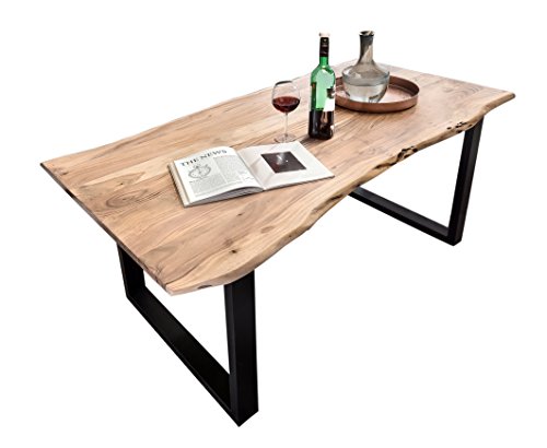 SAM® Stilvoller Esszimmertisch Quentin 180x90 cm aus Akazie-Holz, Tisch mit schwarz lackierten Beinen, Baum-Tisch mit naturbelassener Optik